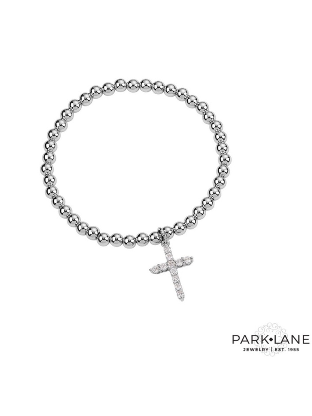 Park Lane “EDEN” Crystal Cross Silver Bead Stretch Bracelet